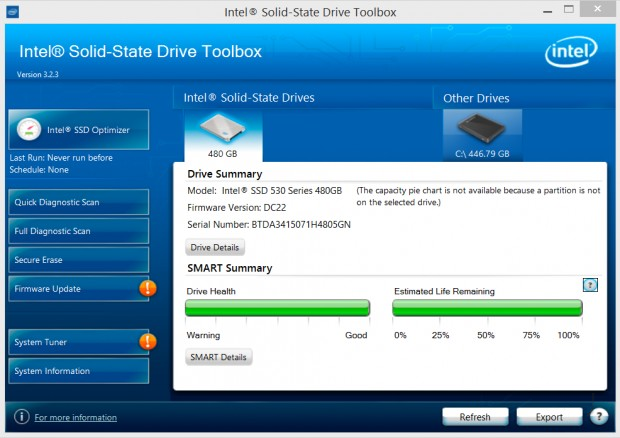 Intel SSD Toolbox screenshot