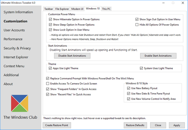 Ultimate Windows Tweaker 4 screenshot (620 pix)