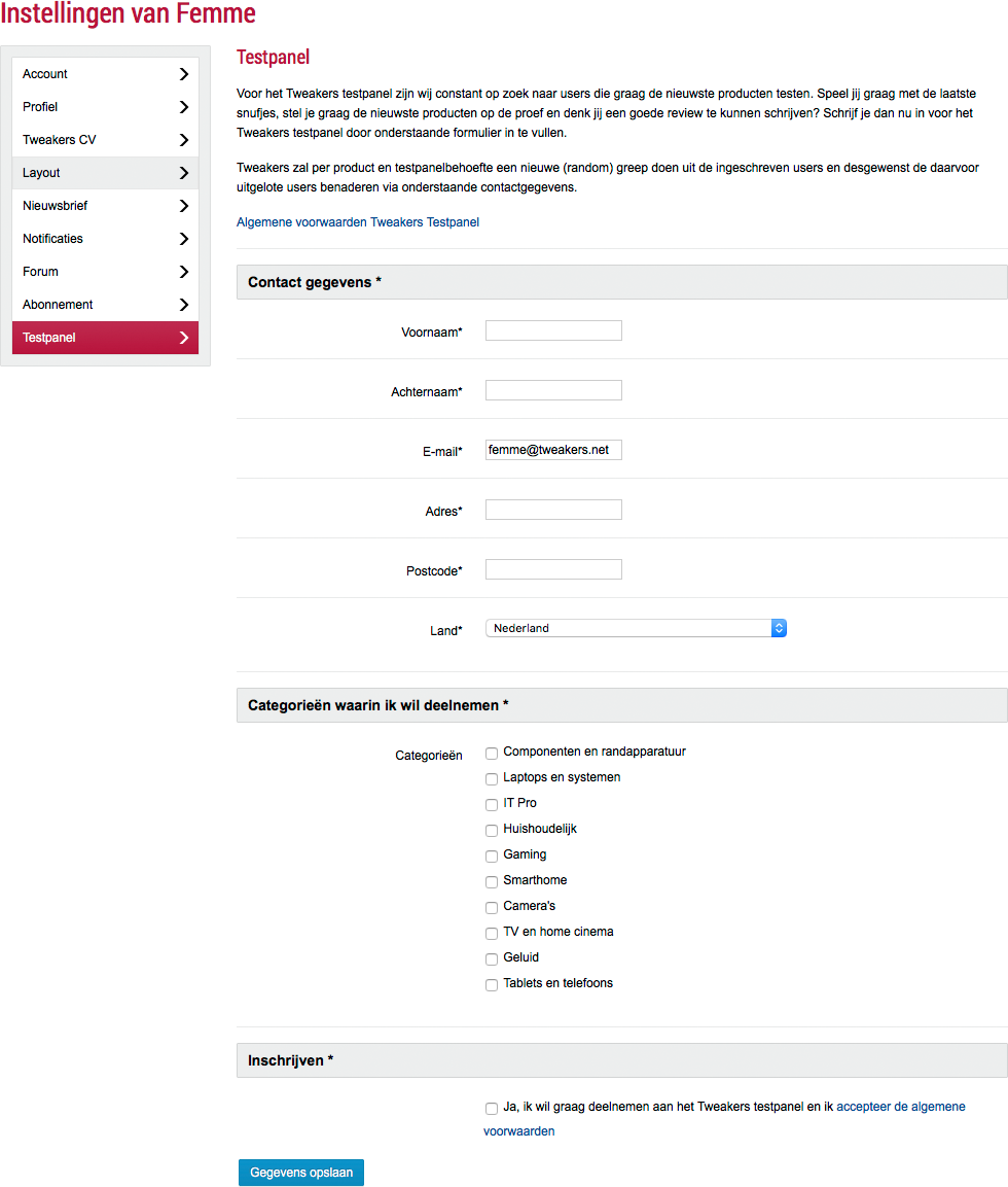 Testpanelformulier
