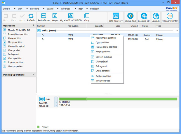 EaseUS Partition Master free screenshot