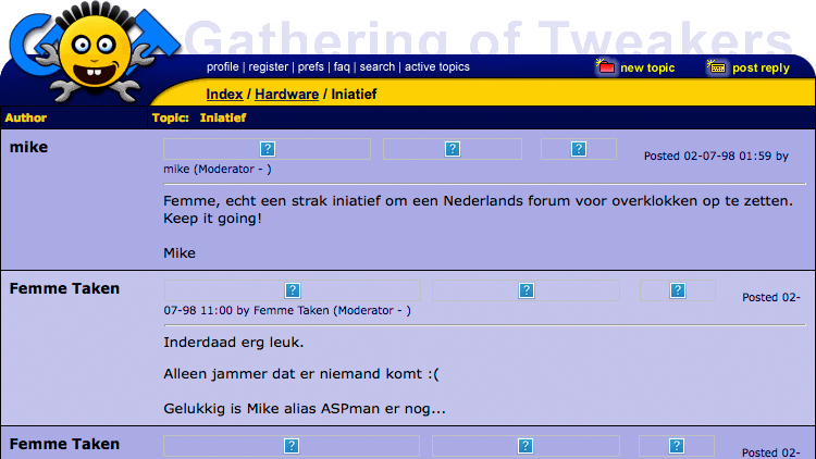 Eén van de eerste forumtopics ooit op GoT