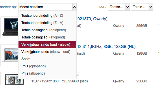 Verkrijgbaar sinds filter