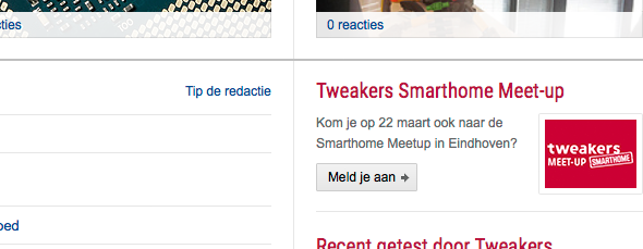 Aankondigingsblokje voor acties en evenementen van Tweakers