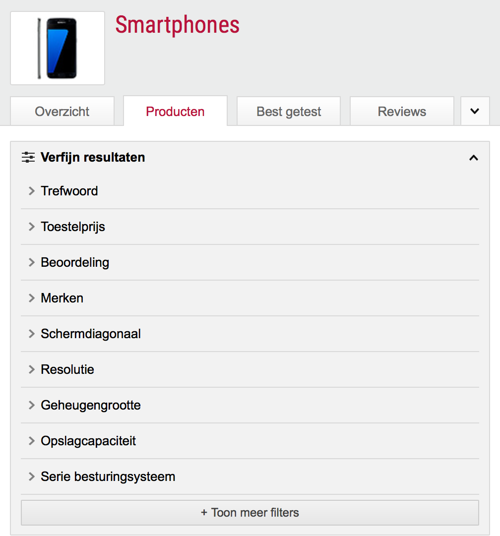 Verbeterde filterervaring op mobiel