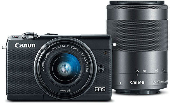 Canon EOS M100 Zwart + 15-45mm f/3.5-6.3 Zwart + 55-200mm f/4.5