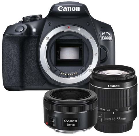 Canon EOS 1300D + 18-55mm DC III + 50mm f/1.8 Zwart: beste prijs