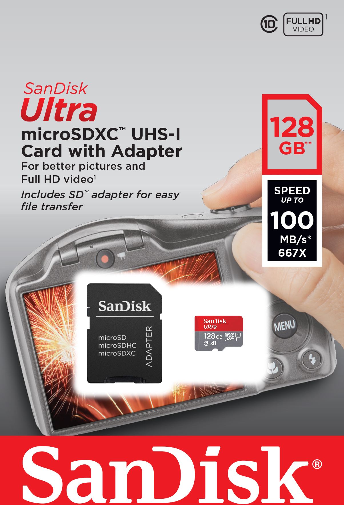 Carte SanDisk Ultra A1 Micro SD 128 Go – 140 Mo/s + Adaptateur – Neuf