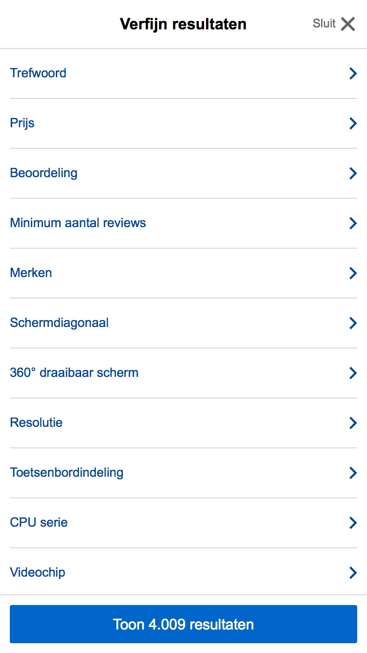 Full focus filtering - Filteroverzicht
