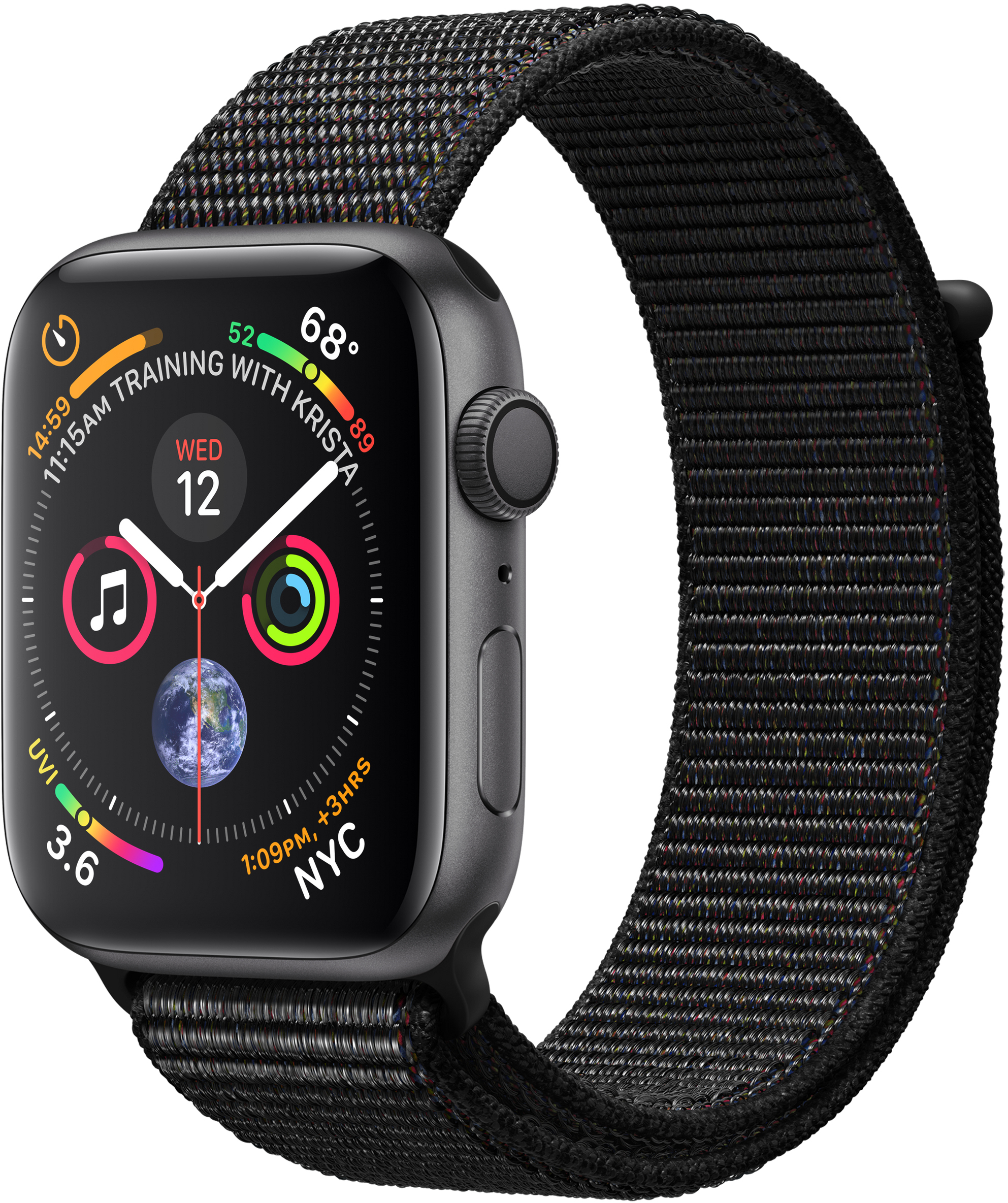 Apple Watch Series 4 (Geweven sportbandje, 44mm) Grijs (Zwart