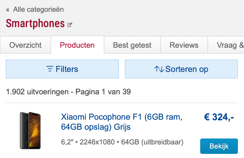 Filterknoppen mobiel