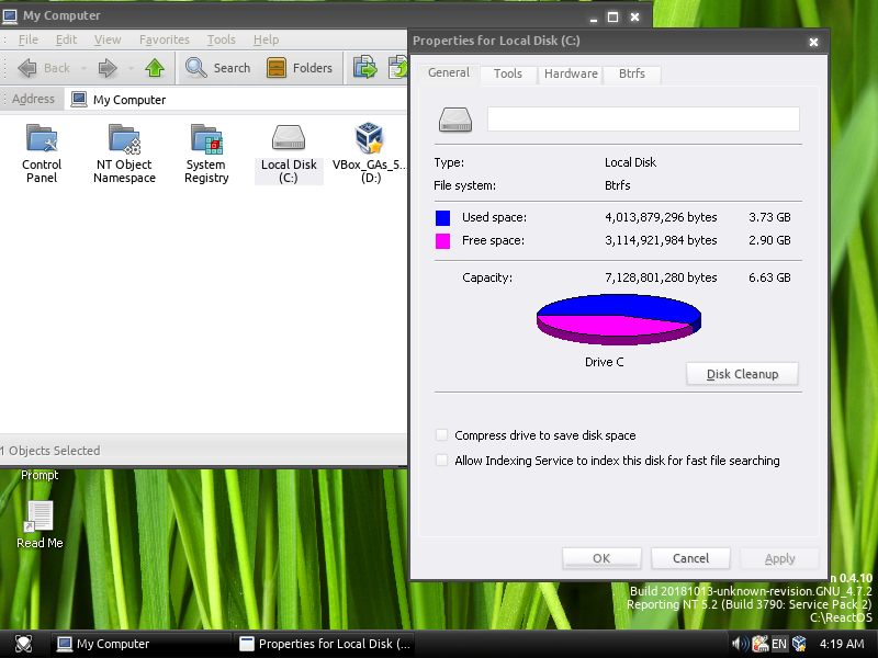 ReactOS 0.4.10 screenshot (620 pix)