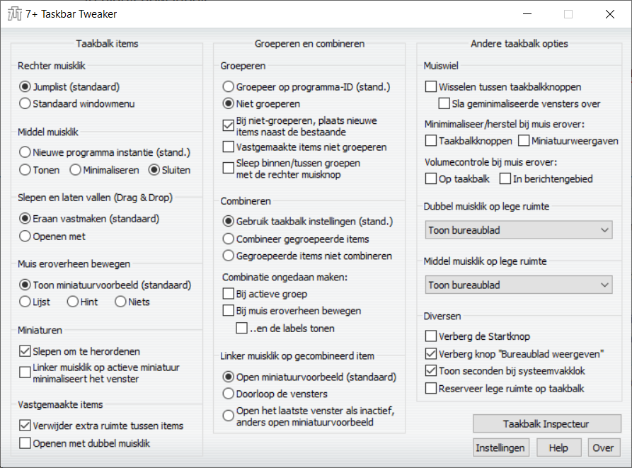 7+ Taskbar Tweaker 5.6 screenshot (620 pix)