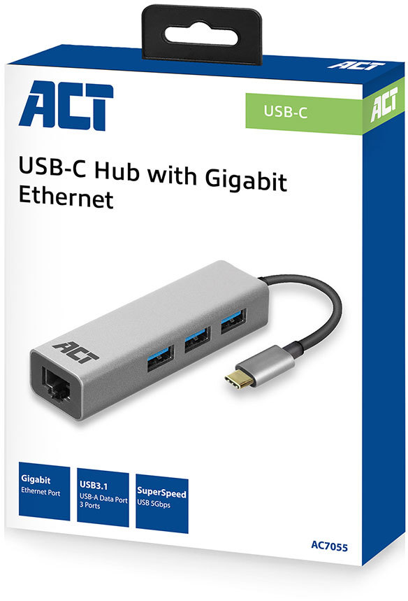 ACT USB-C 3.1 Gen1 (USB 3.0) Hub, 0,12m | AC7050 ACT USB-C 3.1 Gen1 (USB 3.0) Hub, 0,12m | AC7050