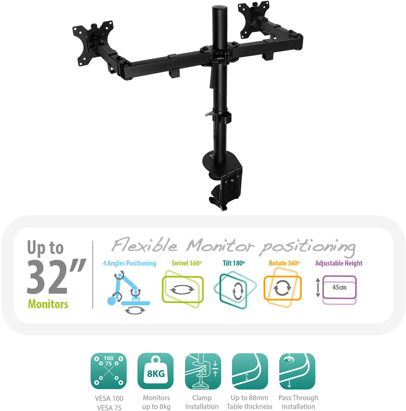 Ewent Monitor mount, 2 monitors for 13 to 27 inch LED LCD screens