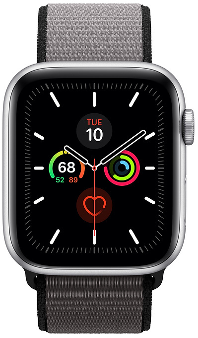 Apple Watch Series 5 (44mm) aluminium, geweven sportbandje Zilver