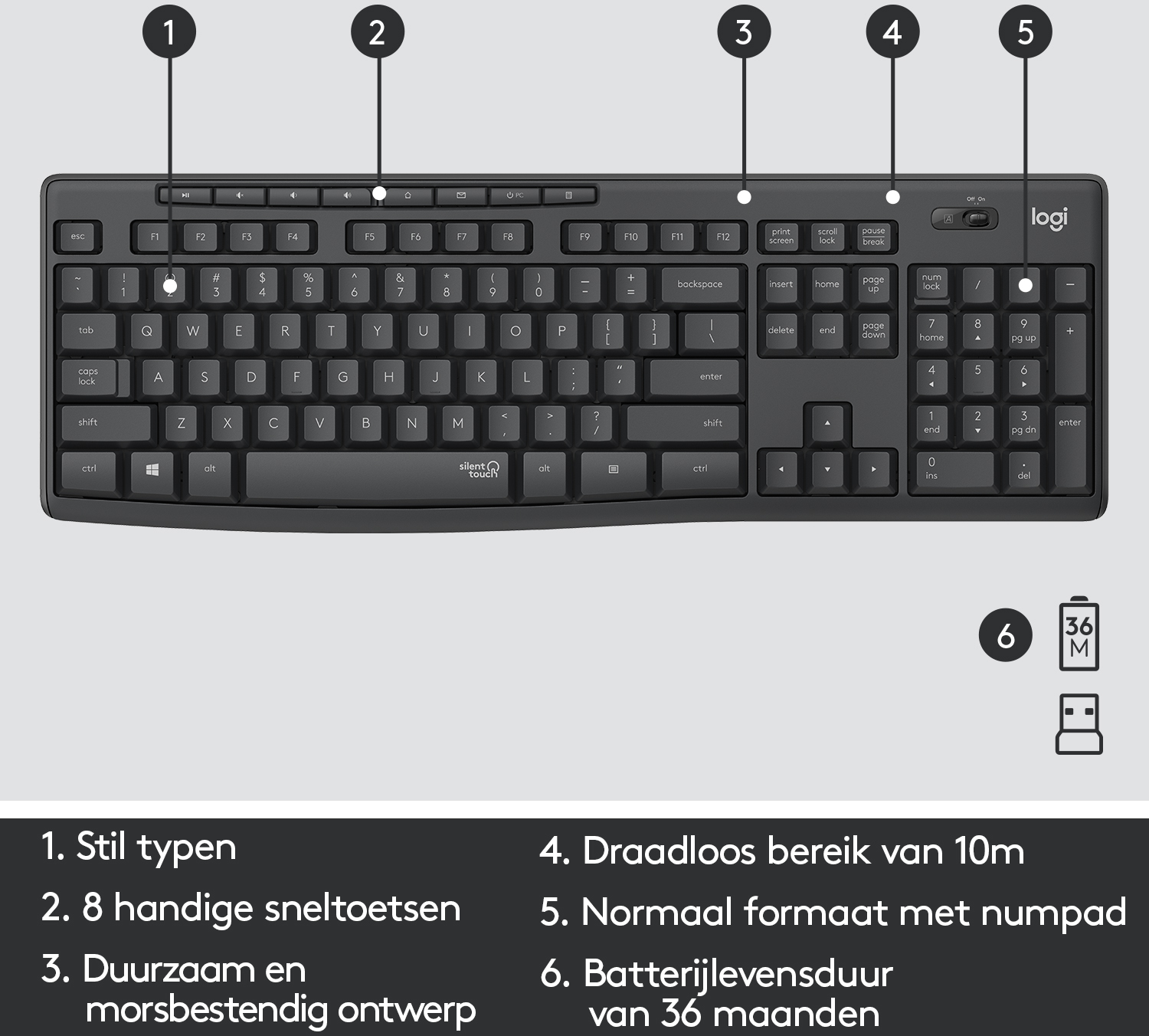 Logitech MK295 Silent Wireless Combo Büro Tastatur RF Wireless 2.4 GHz (Graphit) von expert Technomarkt