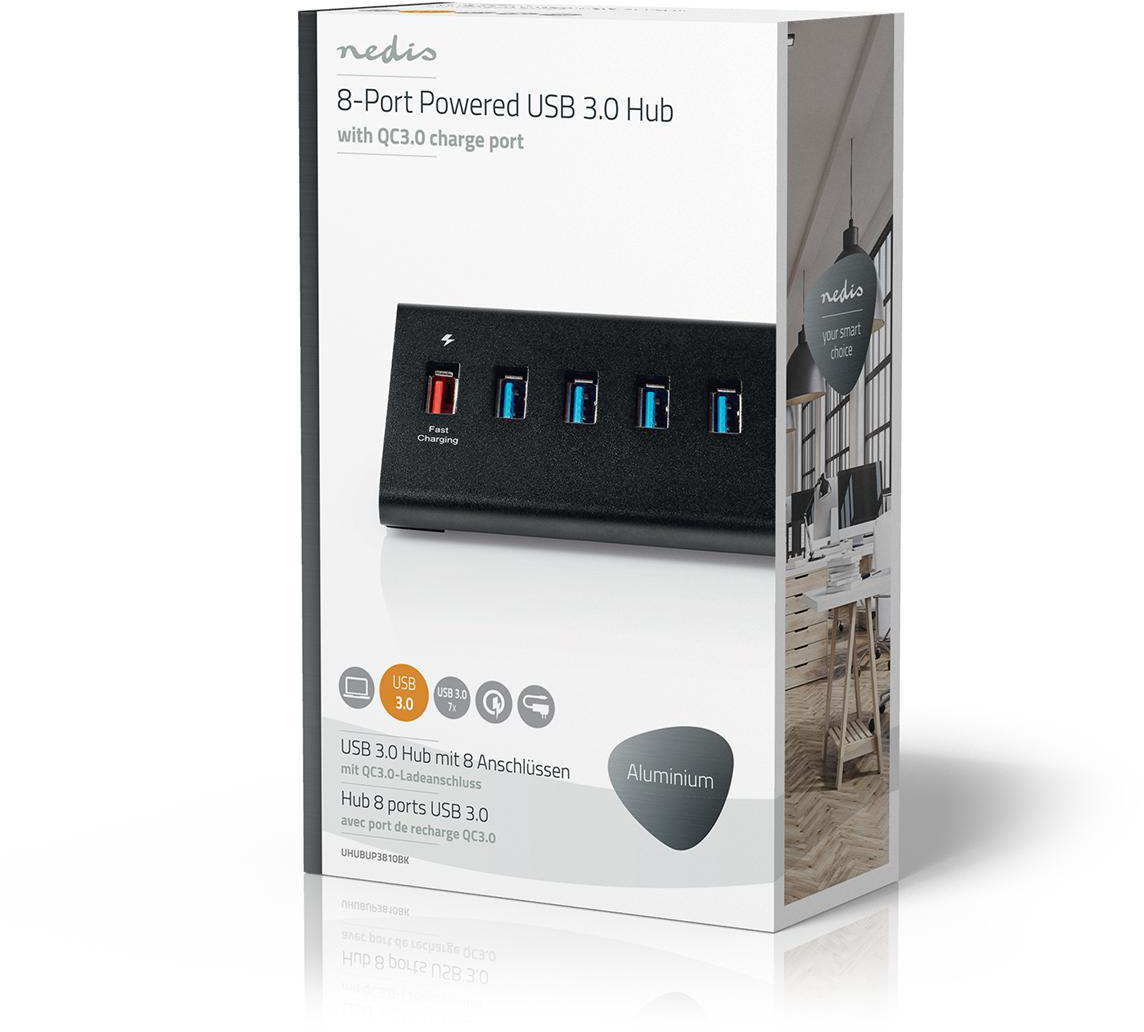 8-poorts USB-bureauoplader met LED-monitor - wit