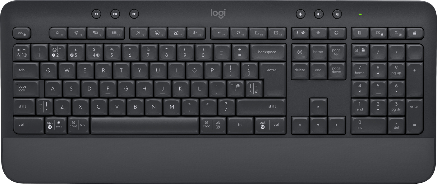 Logitech Signature K650 Comfort Draadloos Toetsenbord met Polssteun en Numpad, Bluetooth BLE of Logi Bolt USB, Diepe Toetsen, Compatibel met de Meeste OS: PC/Windows/Mac, US Intl QWERTY - Grijs