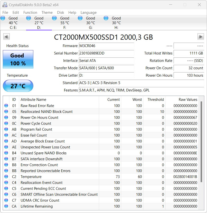 CrystalDiskInfo 9.0.0 bèta2