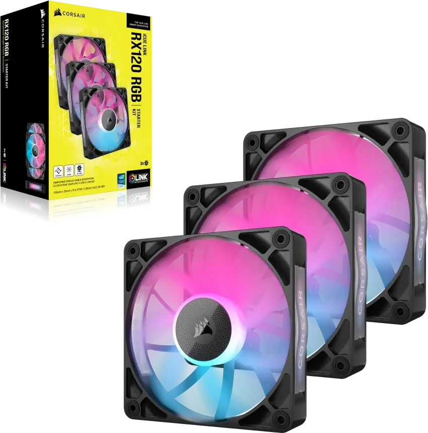 Corsair iCUE LINK RX120 RGB PWM Fan Triple Starter Kit, Zwart