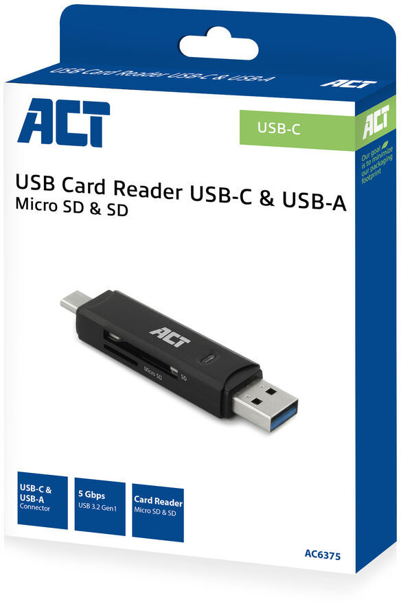 ACT AC6375 USB-A & USB-C kaartlezer - AC6375 ACT AC6375 USB-A & USB-C kaartlezer - AC6375