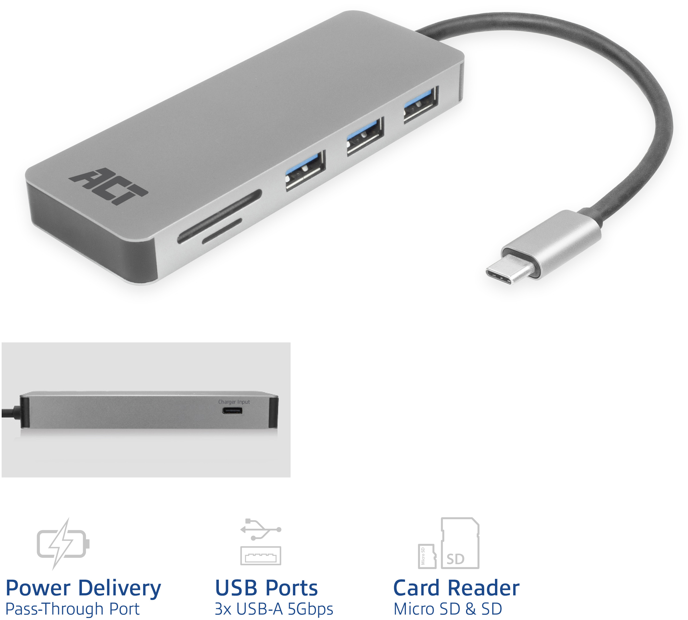 ACT Lettore Di Schede USB 3.1 Gen1 AC6370, 5 In 1 Per SD/Micro SD/CF/XD/MS, Velocità 5Gbps, Portatile