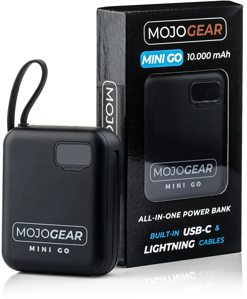 Mojogear MINI GO 10.000mAh powerbank met vaste kabels Zwart: beste