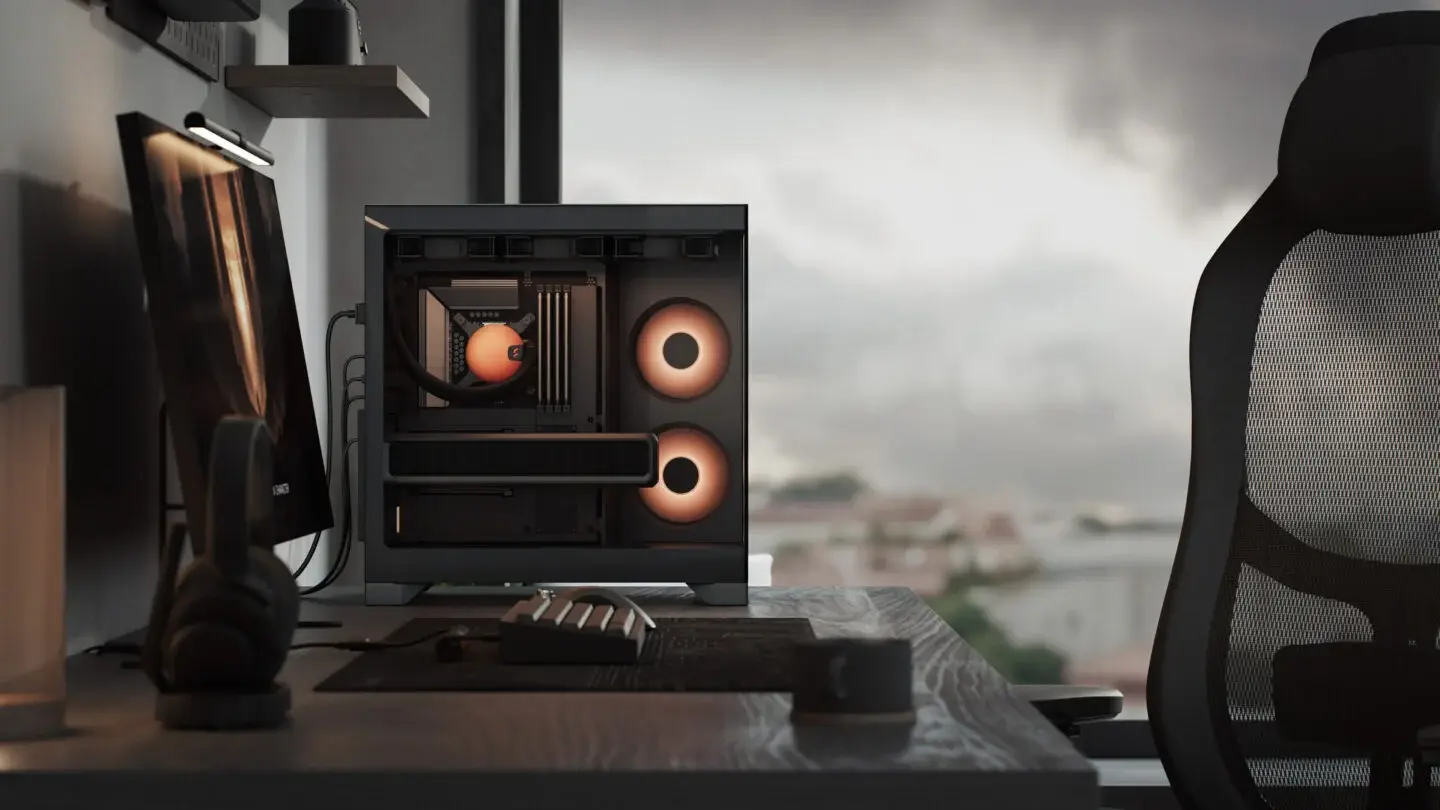 Fractal Pop 2 Vision-behuizing met glazen frontpaneel en vier fans