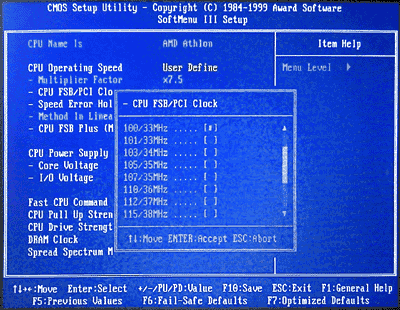 Abit KA7 review: BIOS CPU FSB/PCI Clock