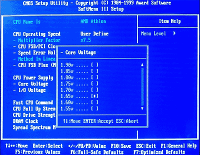 Abit KA7 review: BIOS Core Voltage