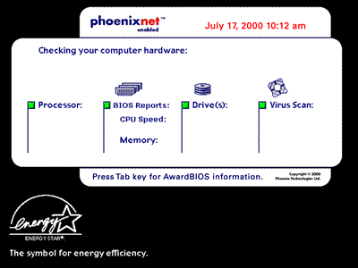 PhoenixNet Award BIOS met Athlon/Duron bootup logo