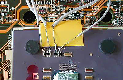 Duron overclocking project: BP_FID gesoldeerd op weerstanden