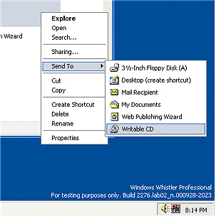 Windows Whistler Build 2267 - CD-RW optie