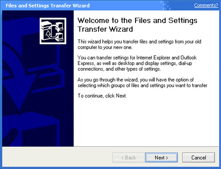 Files and settings Transfer Wizard (Whistler 2416)