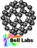 Buckyball koolstofmolekuul met Bell Labs logo