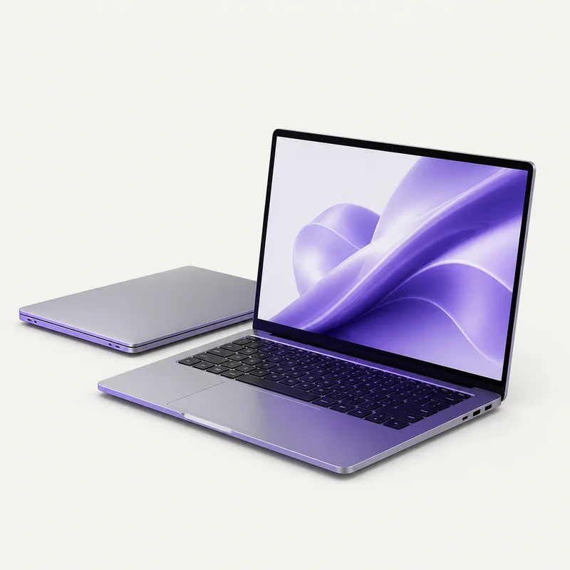 Opengeklapte laptop naast een gesloten laptop