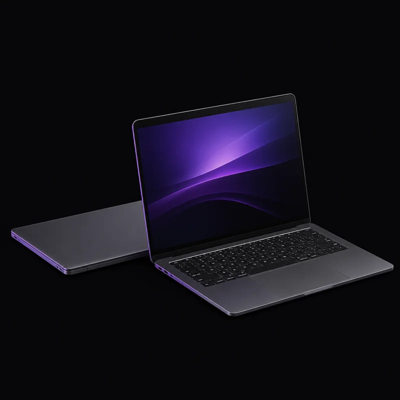 Opengeklapte laptop naast een gesloten laptop
