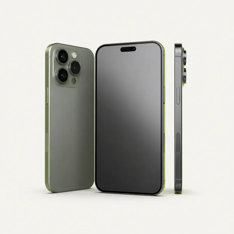Smartphone met drievoudige cameramodule, van voor-, achter- en zijkant