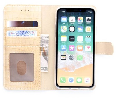 Krokodillen design Lederen Bookcase hoesje voor de Apple iPhone X - Zandcrème (Apple iPhone X)