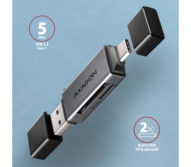 Axagon CRE-DAC USB-C+ USB-A 5 Gbps MINI card reader 2-slot & lun SD/microSD