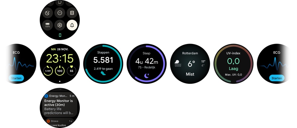 Interface van de Google Pixel Watch