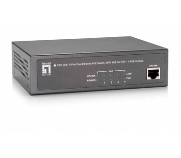 LevelOne 5-Port Fast Ethernet PoE Switch, 802.3at/af PoE, 4 PoE Outputs, 65W