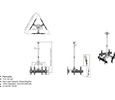 Equip 32"-65" Ceiling Mount Triple Screen TV Bracket