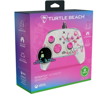 Turtle Beach Rematch Advanced bedrade gamecontroller voor XBOX & PC - Cherry Blossom, XBOX Series X|S, XBOX One, PC, 2 toewijsbare knoppen, Hall-effect-triggers, audiobediening, licht op Blauw, Grijs, Zwart