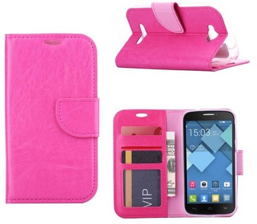 Luxe Lederen Bookcase hoesje voor de Alcatel One Touch Pop C7 - Roze (Alcatel One Touch Pop C7) Roze