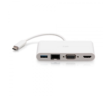 CablesToGo USB-C® naar HDMI®, VGA, USB-A, en RJ45 Multiport Adapter - 4K 30Hz - Wit