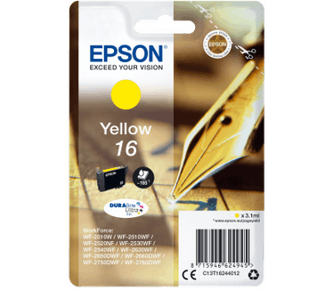Epson Workforce Singlepack Yellow 16 DURABrite Ultra Ink