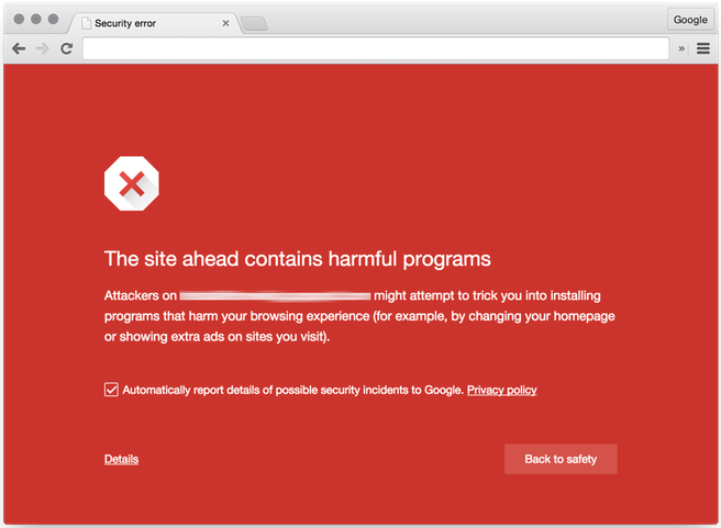 Malware waarschuwing in Chrome