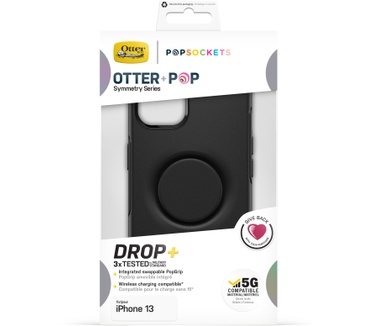 Otterbox OtterBox Otter+Pop Case voor iPhone 13, Schokbestendig, Valbestendig, Beschermhoes met PopSockets PopGrip, 3x getest volgens militaire standaard, Antimicrobieel, Zwart