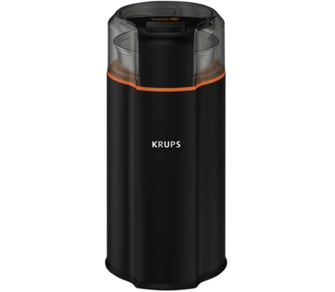 Krups GX3328 Silent Vortex Elektrische koffie- en kruidenmolen, 3-in-1 molen voor koffiebonen, specerijen, kruiden, superstil, vaatwasmachinebestendig, uitneembare maalkom + deksel, zwart